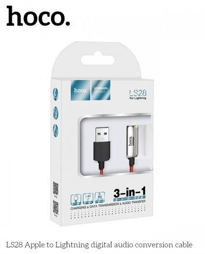 * Кабель LS28 USB на Lightning с дополнительным разъемом Lightning HOCO красный