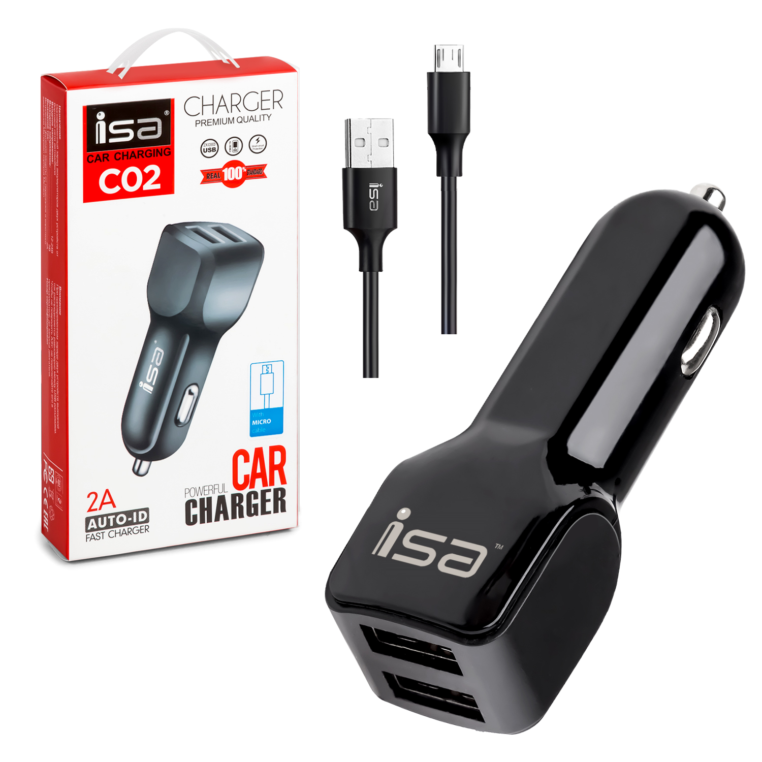 АЗУ C02 USB на Micro USB + 2 USB 2A ISA черное