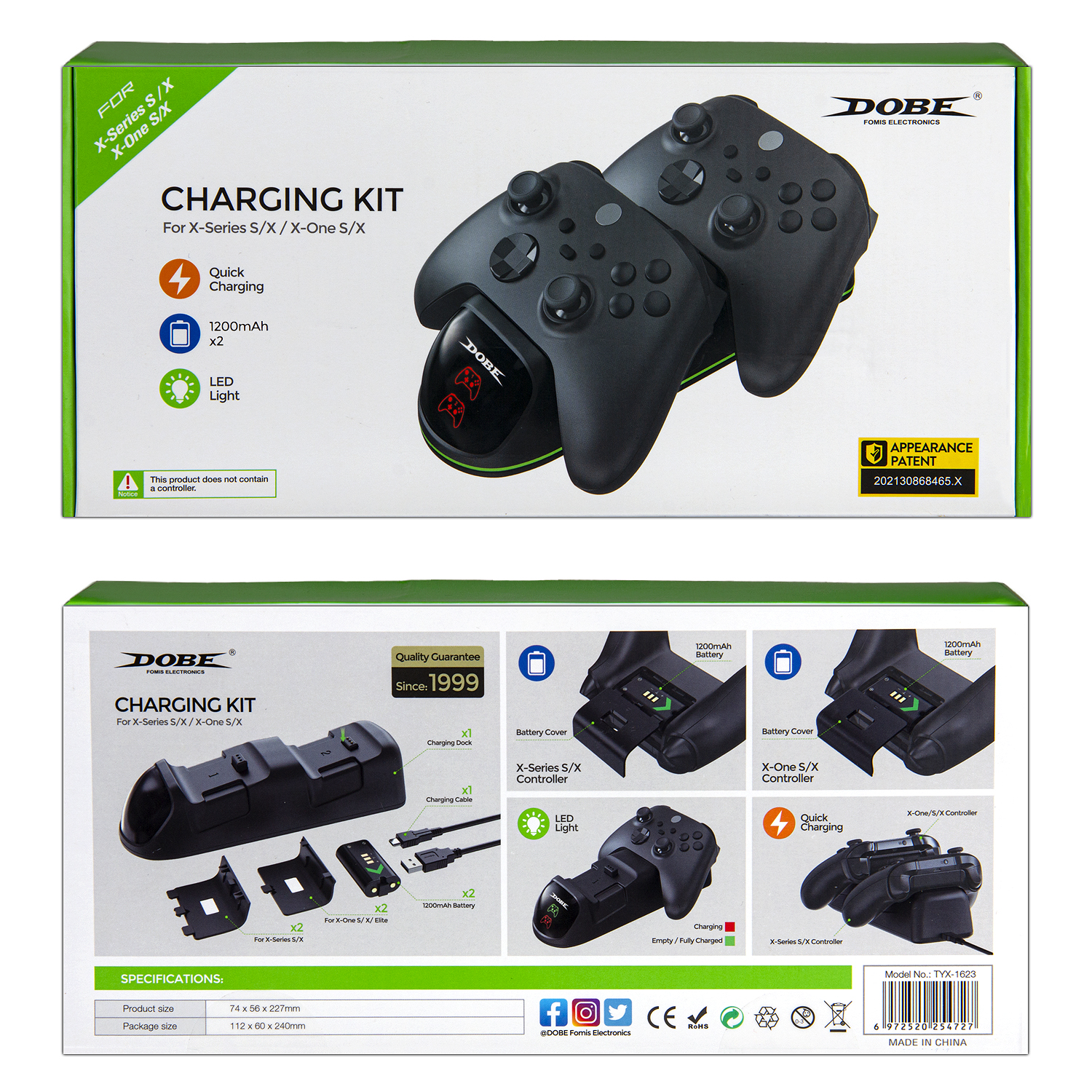 Зарядная станция для 2-х геймпадов Xbox One/Series + 2 аккумулятора 1200mAh TYX-1623 (30шт/кор)