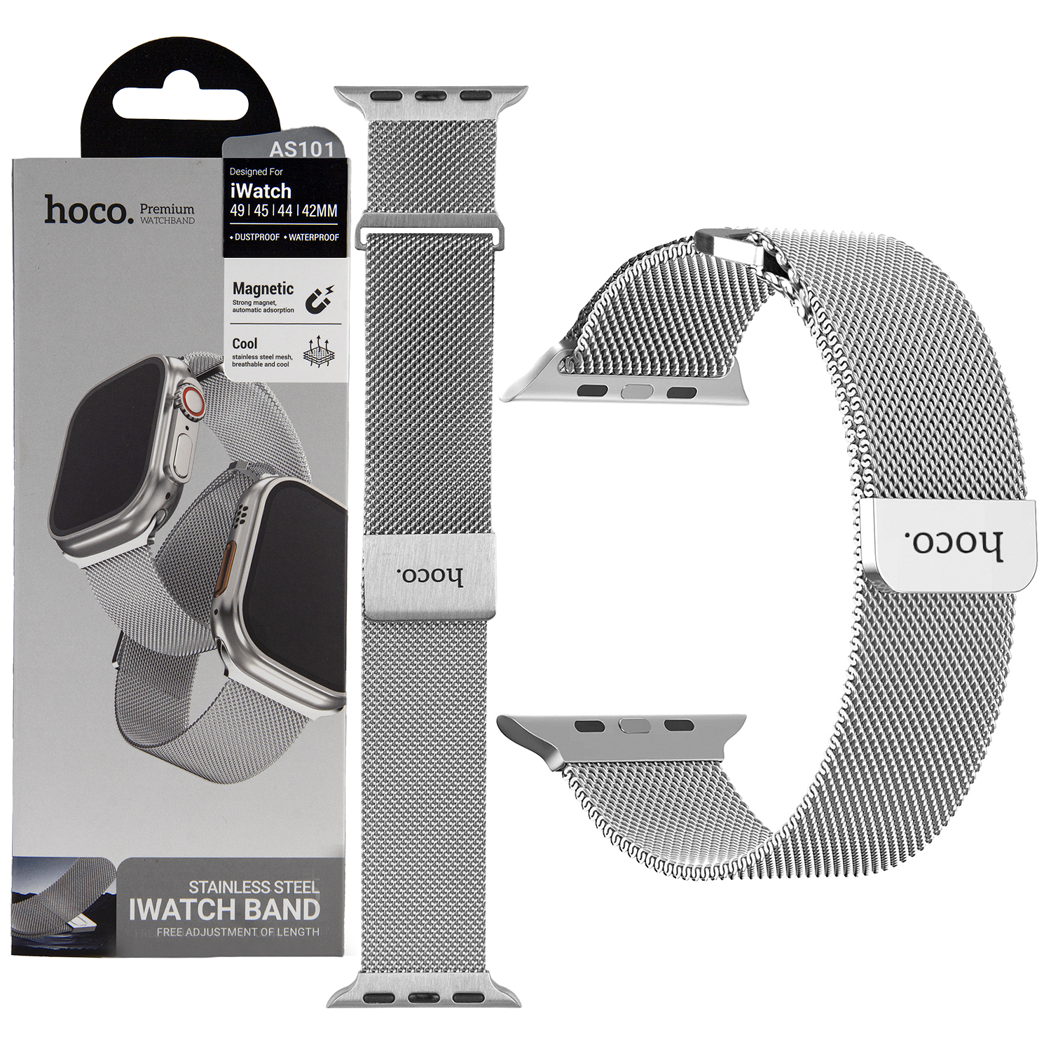 Ремешок для Apl watch 42/44/45/49mm Watchband AS101 Milan double-section loop magnetic Silver HOCO