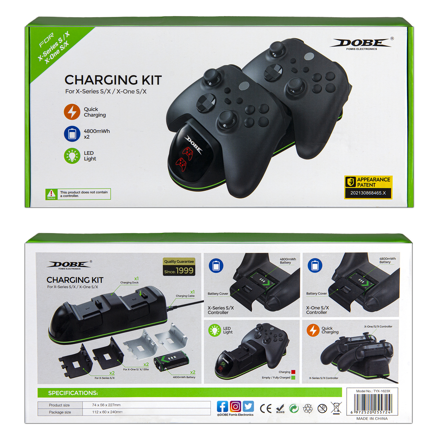 Зарядная станция для 2-х геймпадов Xbox One/Series + 2 аккумулятора 2000mAh TYX-1623X (30шт/кор)