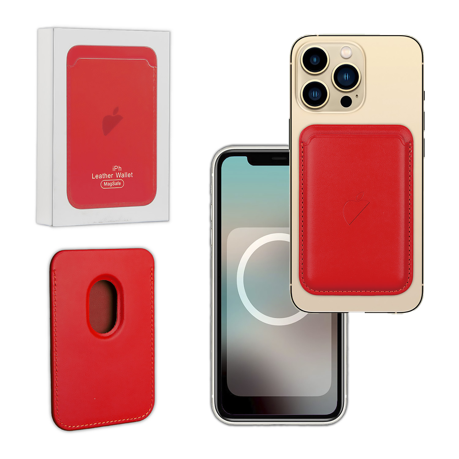 Чехол Leather Wallet Red iPh 12/12 Pro/12 Pro Max/12 Mini (Анимация + NFC) с лого