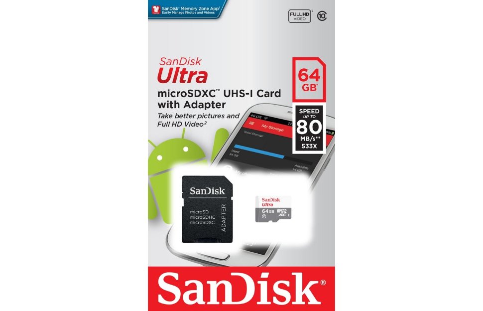 Micro SD 64GB SanDisk Class 10 Ultra Android (100 Mb/s) + SD адаптер