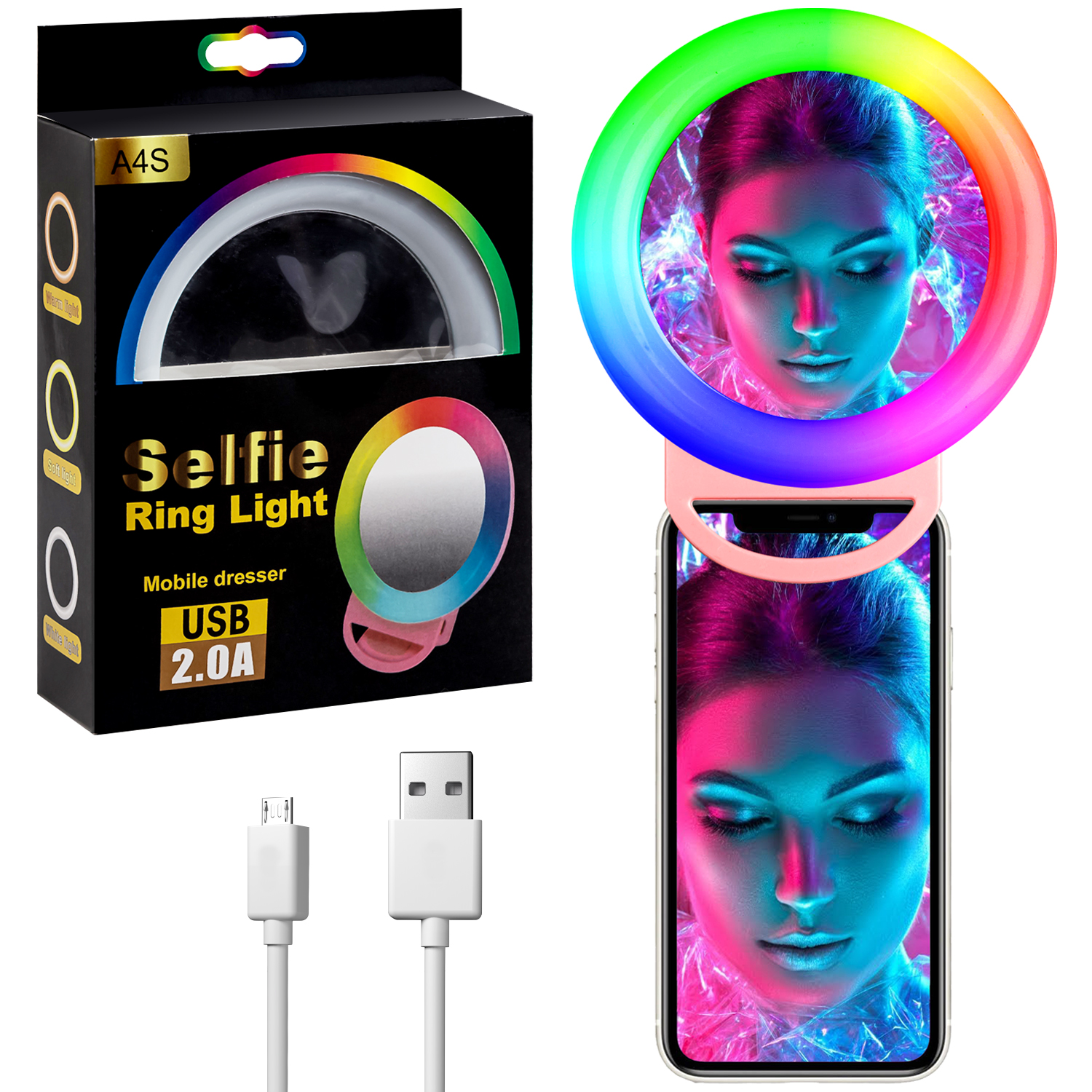 Подсветка Selfie USB RGB A4S розовая (возможен дефект товара, без обмена и возврата)