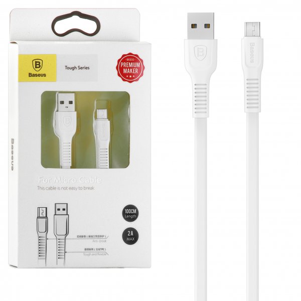 Кабель USB Micro USB 1m 2.4A Tough Cable Baseus белый