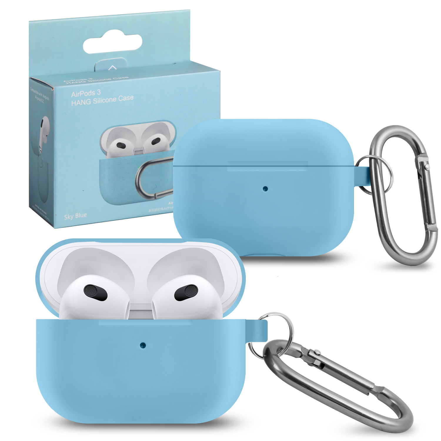 Чехол APods 3 Hang Silicon Case с карабином sky blue