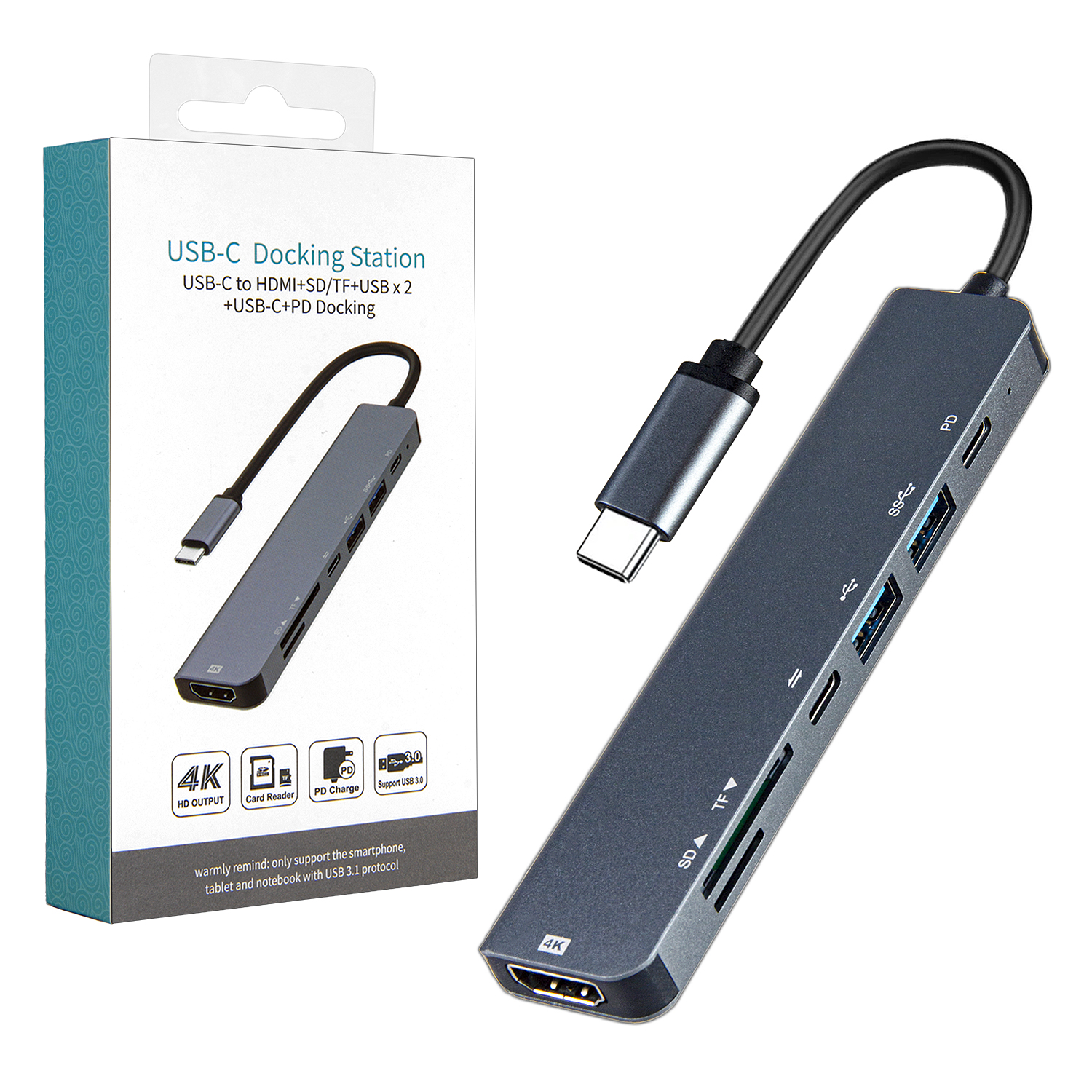 HUB Type-C  7in1 (Type-C + 2 USB  + SD + Micro SD + HDMI  + USB-C PD) Model:OT-UC902S