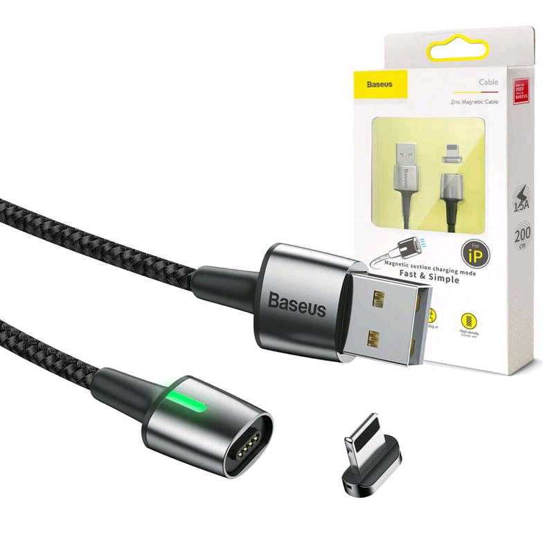 Кабель USB Lightning 1m 2.4A магнитный Zinc Magnetic Cable Baseus черный