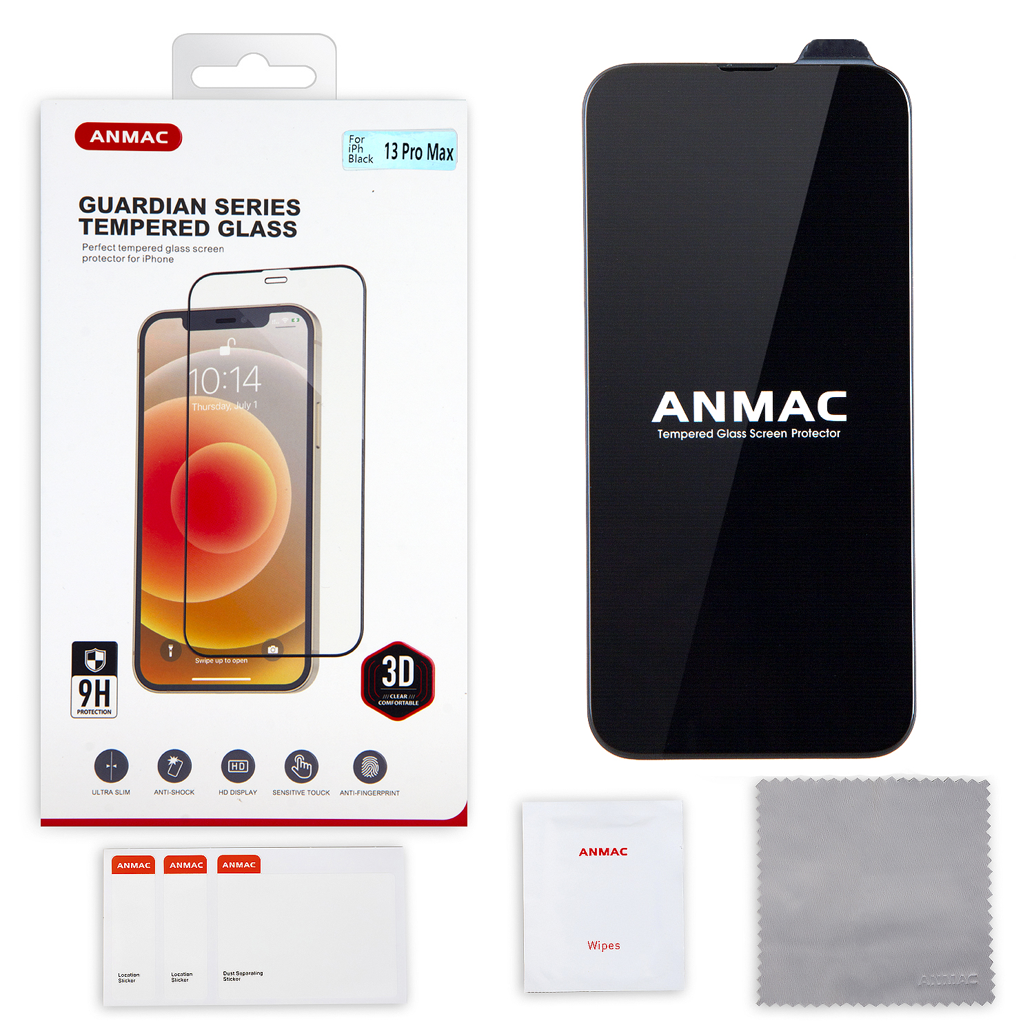 Защитное стекло iPh 13 Pro Max 3D ANMAC черный Арт. 1137224