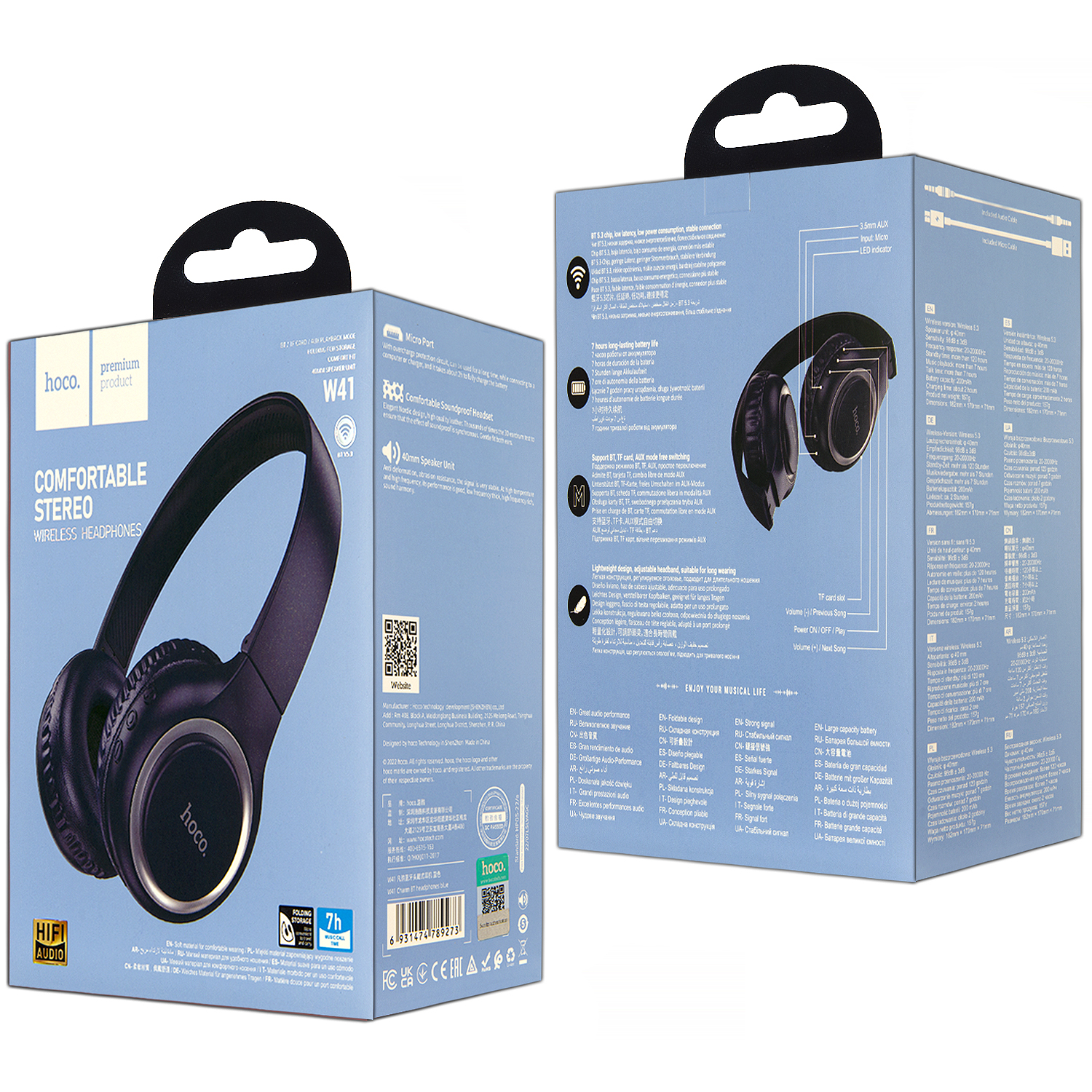 Наушники W41 Wireless Headphones HOCO синие