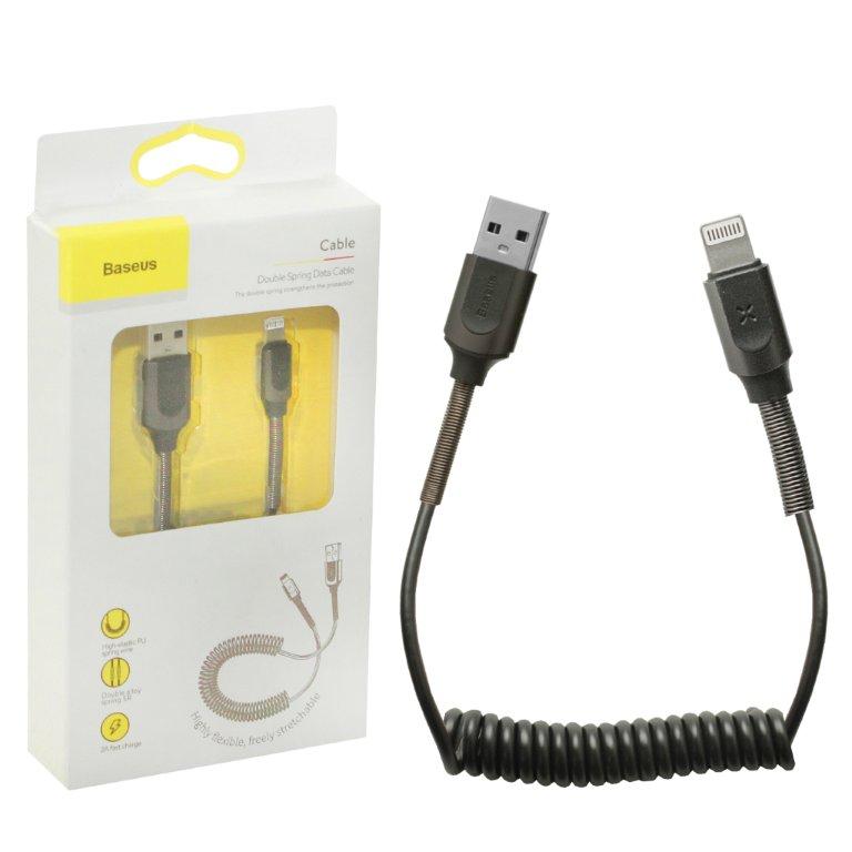 Кабель USB Lightning 1.2m 2A Double Spring Data Cable Baseus черный