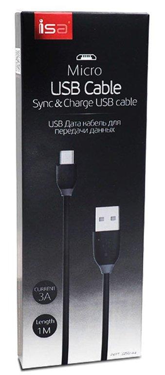 Кабель USB Micro USB 1m 3A усиленный ISA черный с серым