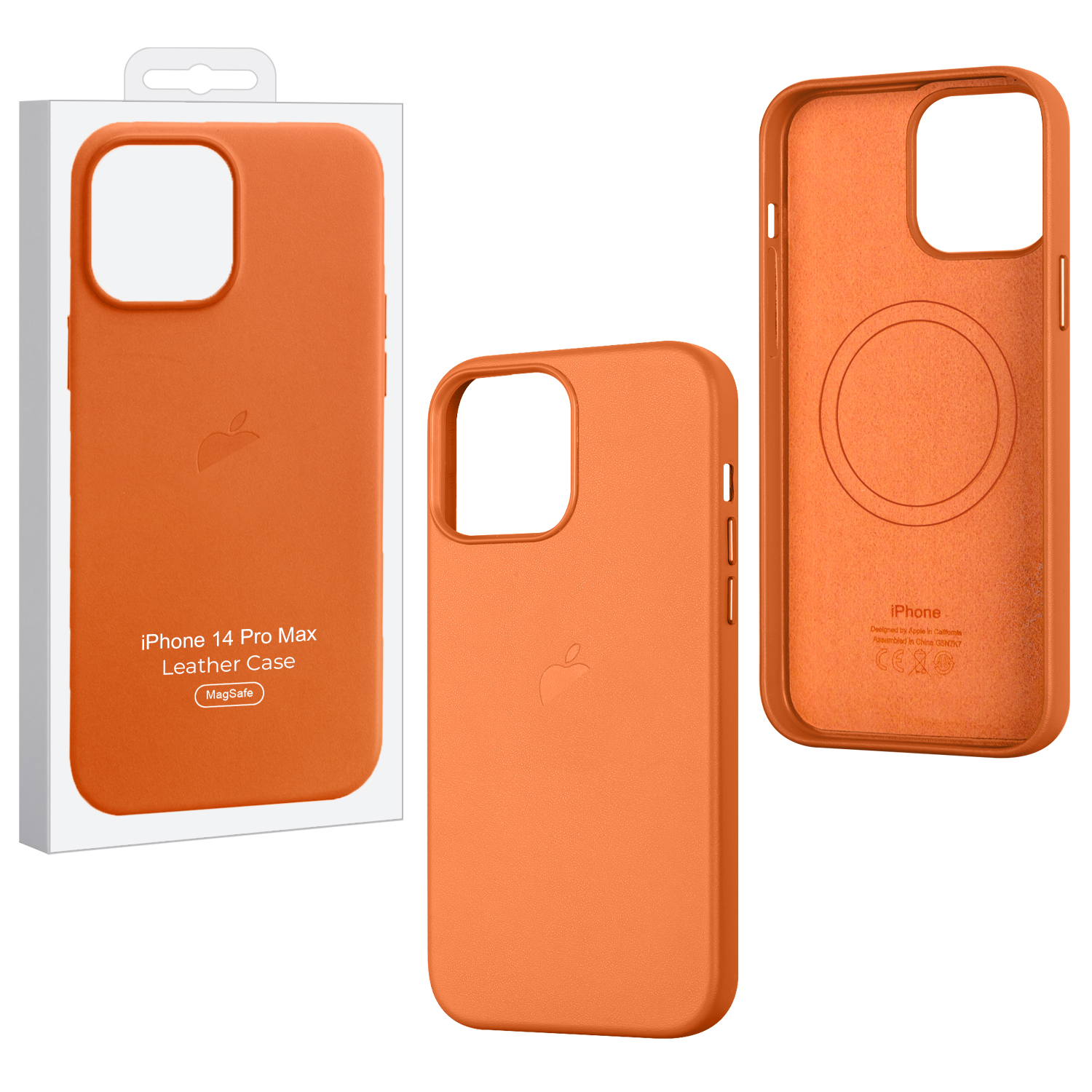 Чехол iPh 14 Pro Max Leather Case 100% ORG Orange (MagSafe) c LOGO