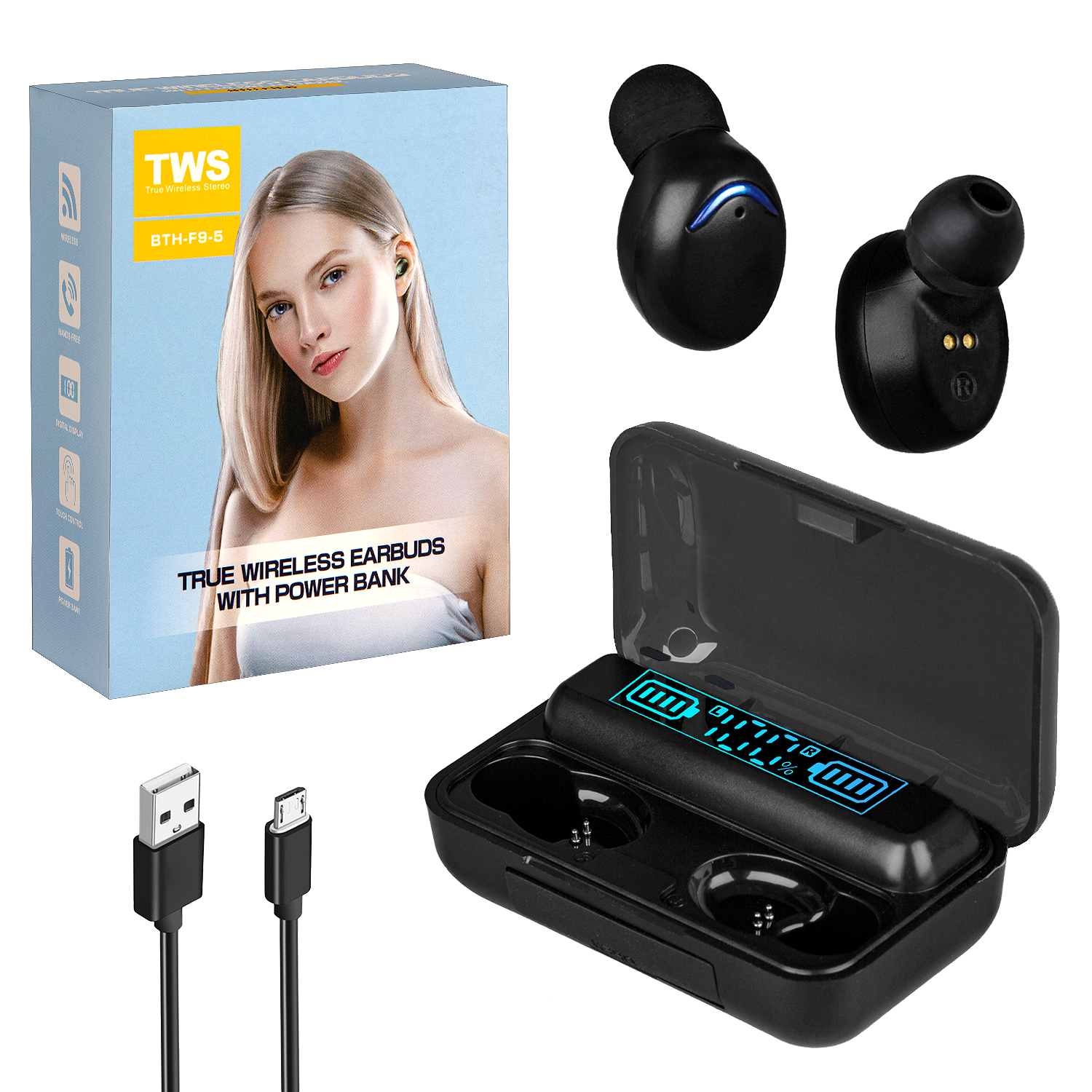 Гарнитура Bluetooth F9-5 TWS (100шт/кор)