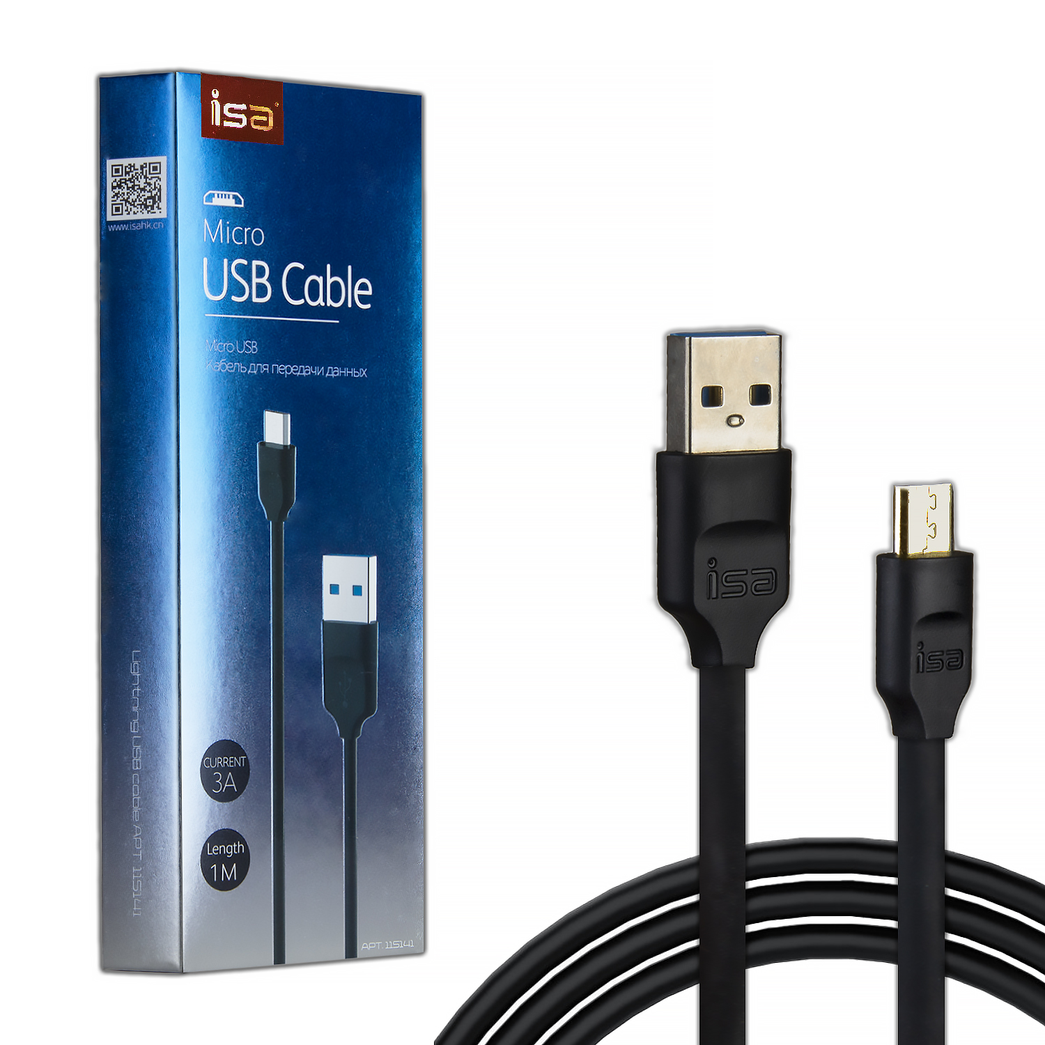 Кабель USB Micro USB 1m 3A усиленный ISA черный