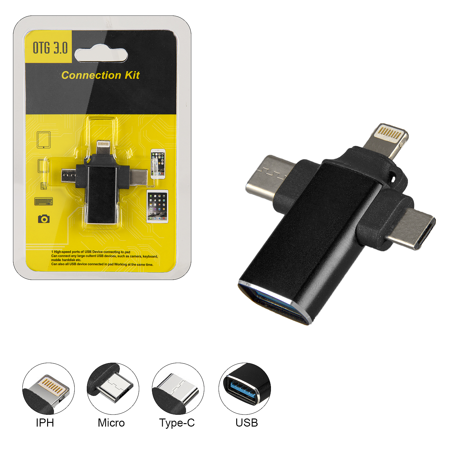 Переходник OTG 3.0 (iPh+Micro+Type-C+MicroSD) черный