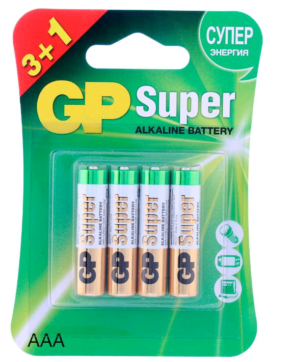 Батарейка GP Super LR03 AAA BL3+1 Alkaline 1.5V (4/40/320)