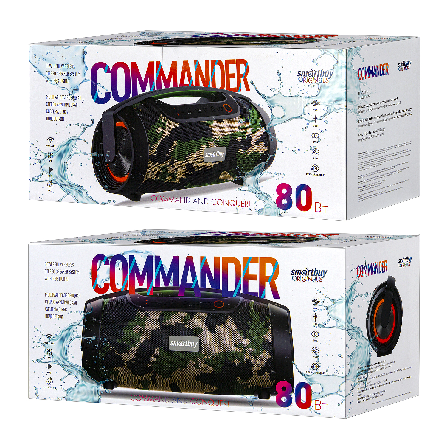 Портативная колонка Smartbuy COMMANDER, 80Вт, Bluetooth, USB, камо (SBS-5330)/6