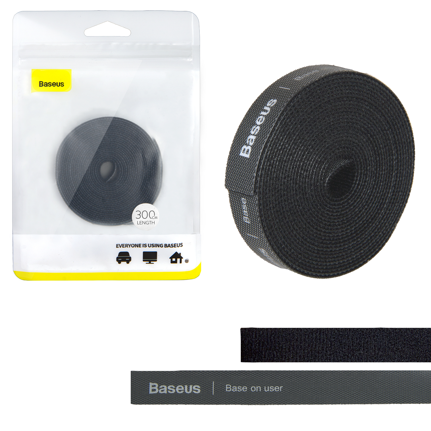 Стяжка для проводов на липучке Baseus Rainbow Circle Velcro Straps 3m Black ACMGT-F01