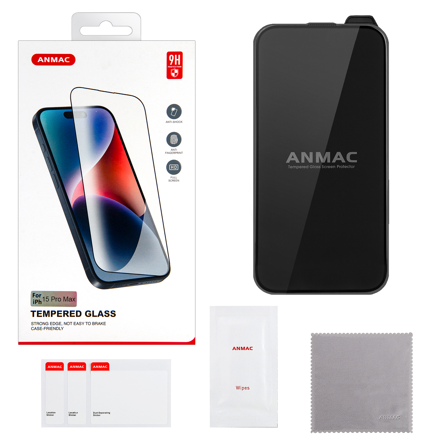 Защитное стекло iPh 15 Pro Max Full Cover ANMAC черное Арт.1137455