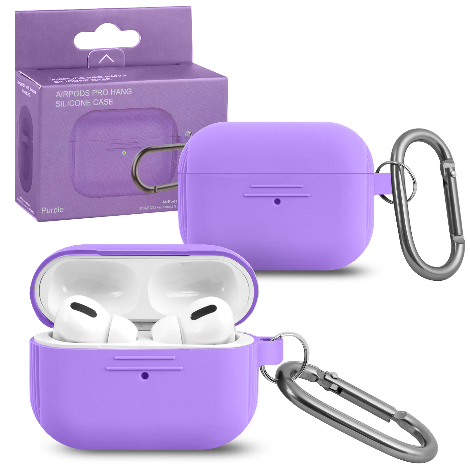 Чехол APods Pro Hang Silicon Сase с карабином  LE purple
