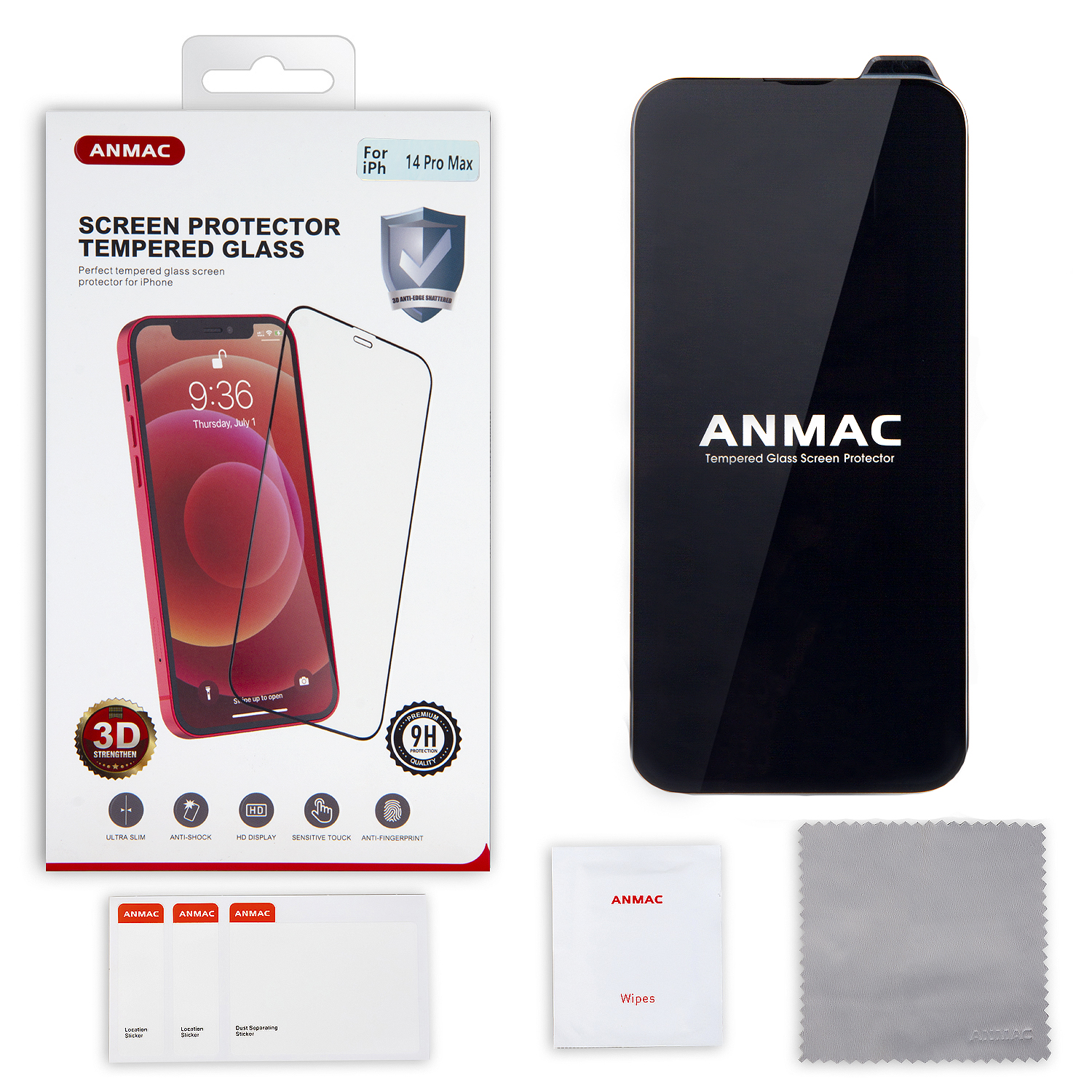 Защитное стекло iPh 14 Pro Max (6.7) 3D ANMAC черный Арт.1137411 (упаковка от другой модели)