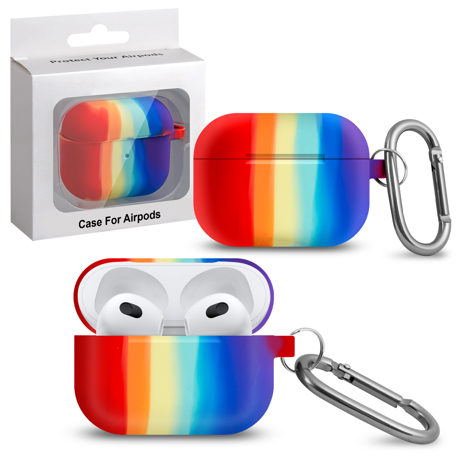 Чехол APods 3 Hang Silicon Case с карабином Rainbow