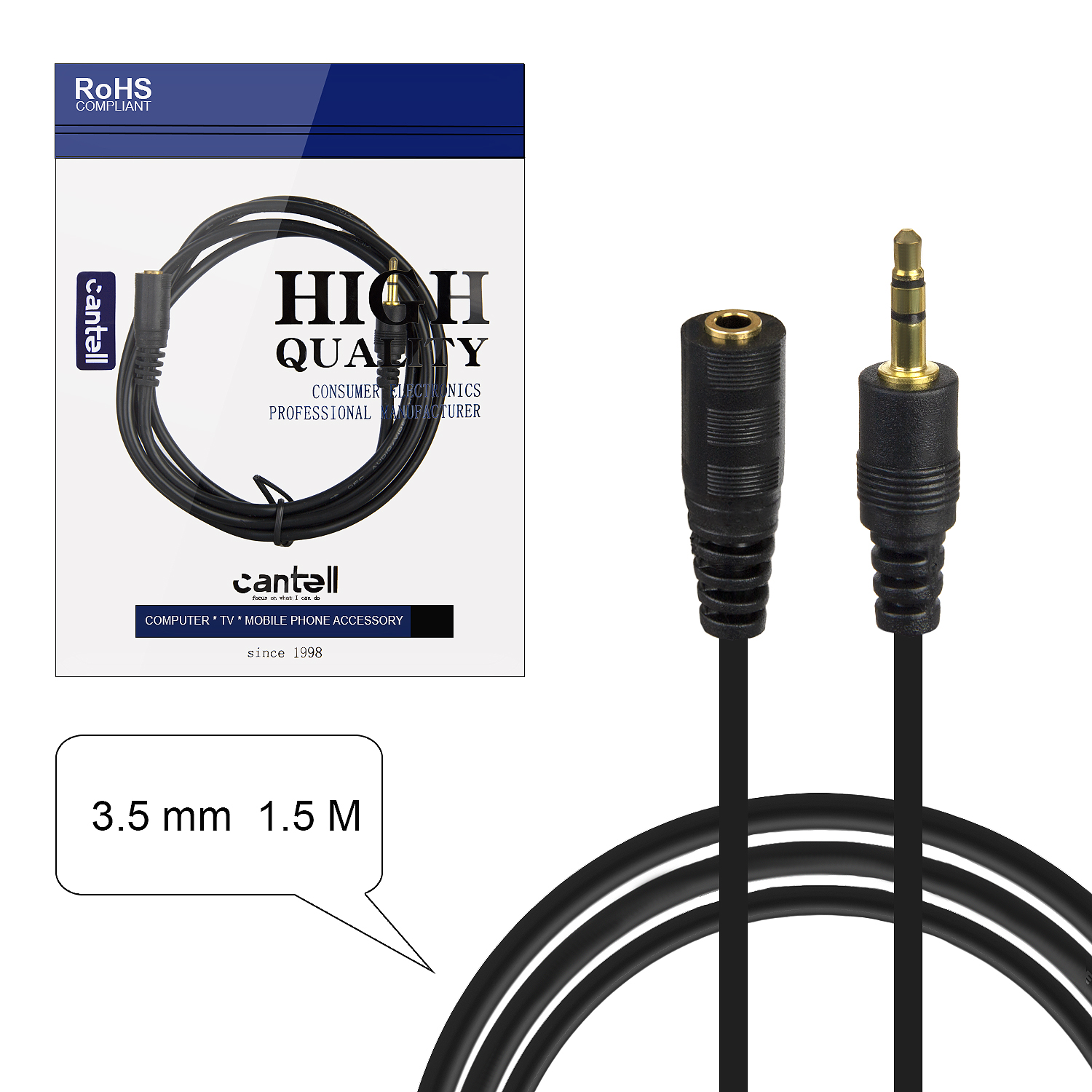 *Кабель AUX Jack3.5mm папа\мама Extension cable 1.5M (400шт/кор)
