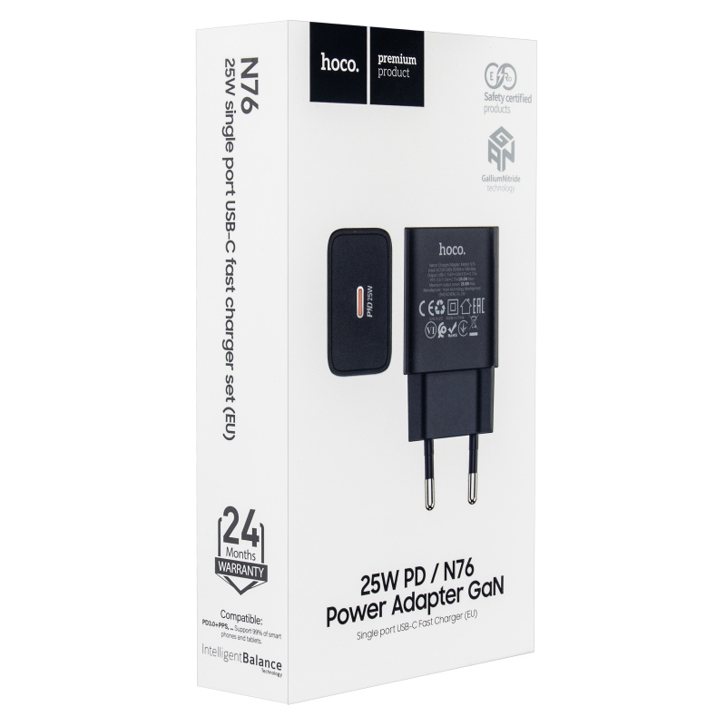 картинка Переходник сетевого зарядного устройства N76 Hoco на Type-C PD25W черный от магазина ISA
