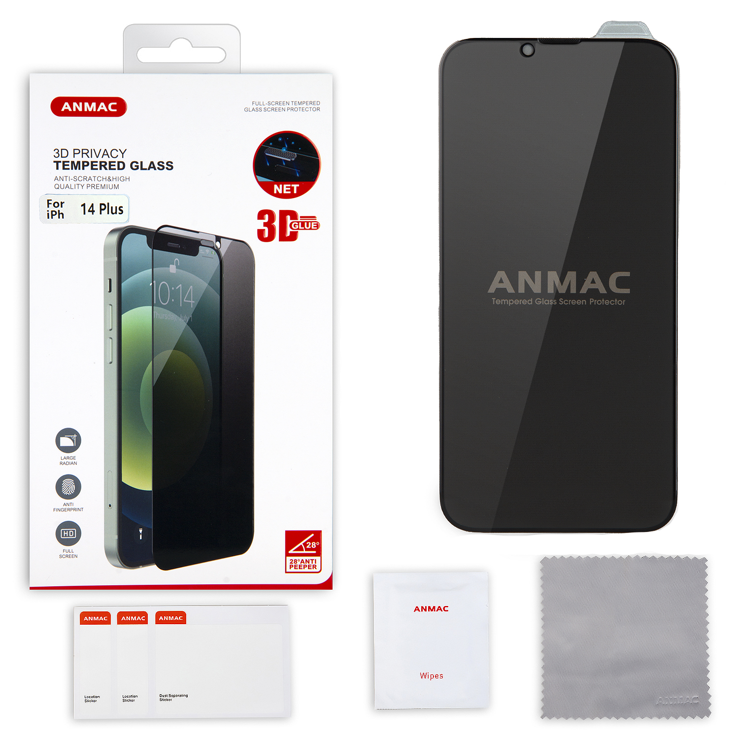 Защитное стекло iPh 14 Plus (6.7) ANMAC 3D Privacy с сеточкой Арт.1137426