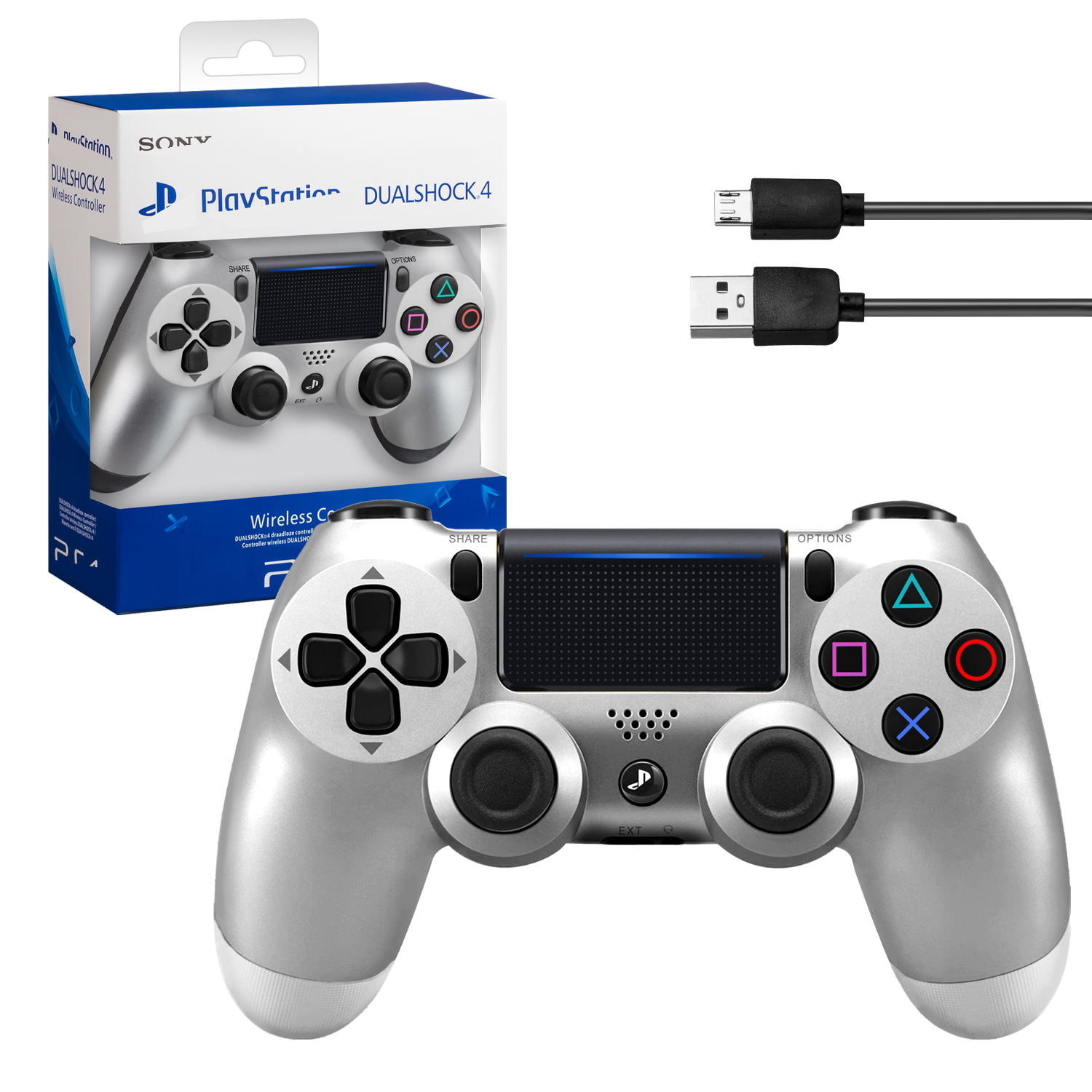 Джойстик PS4 DualShock беспроводной A серебро (logo)
