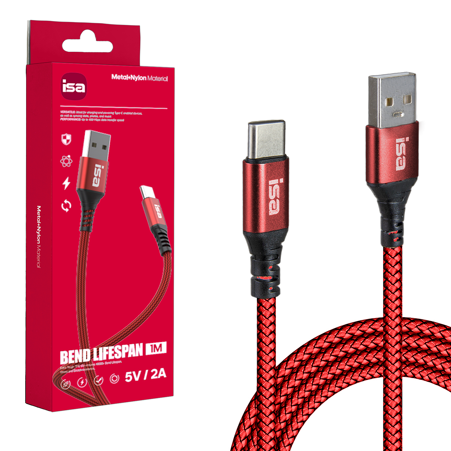Кабель USB Type-C 1m 5V 2A BX-4 ISA красный