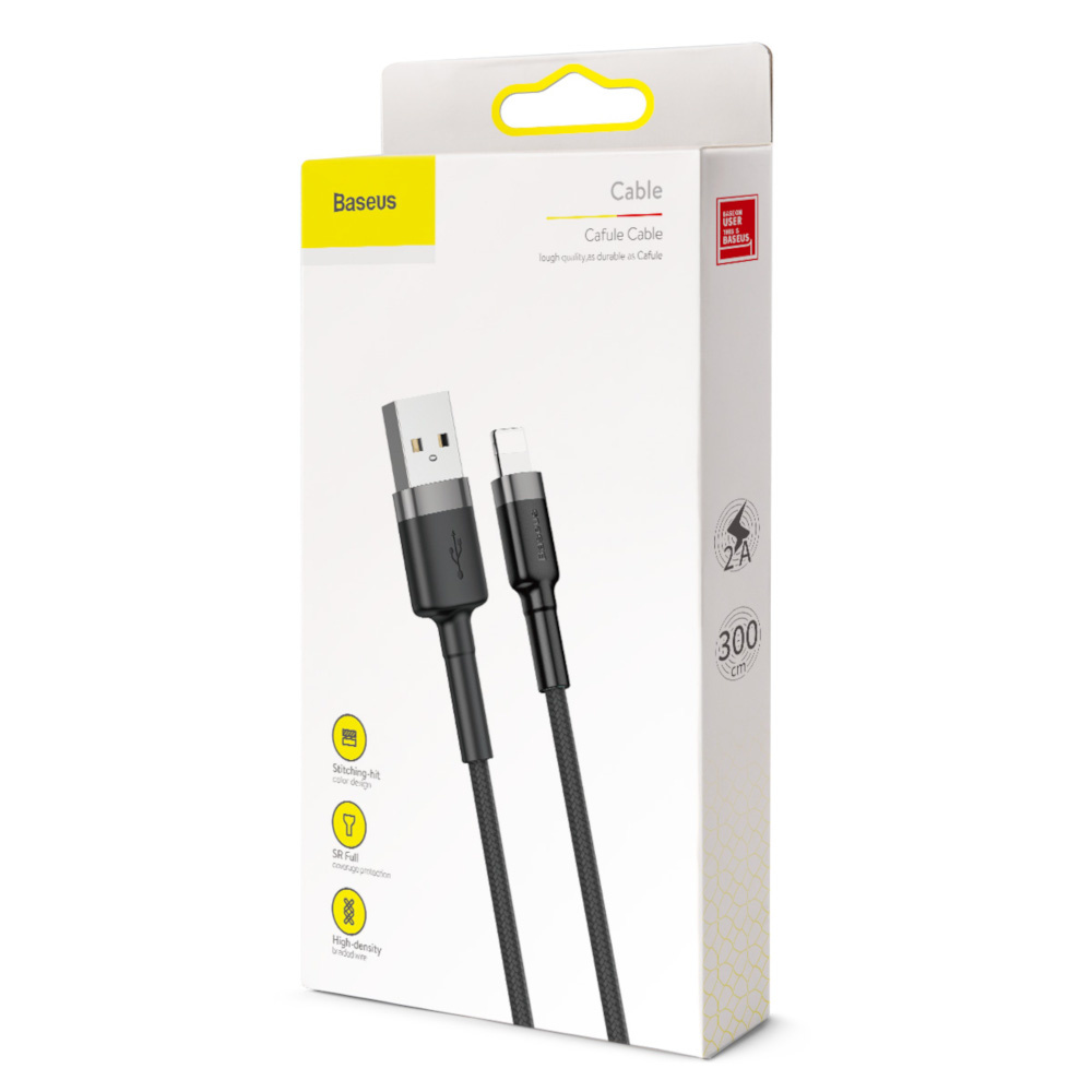 Кабель USB Lightning 3M 2A Cafure Cable Baseus черный CALKLF-RG1