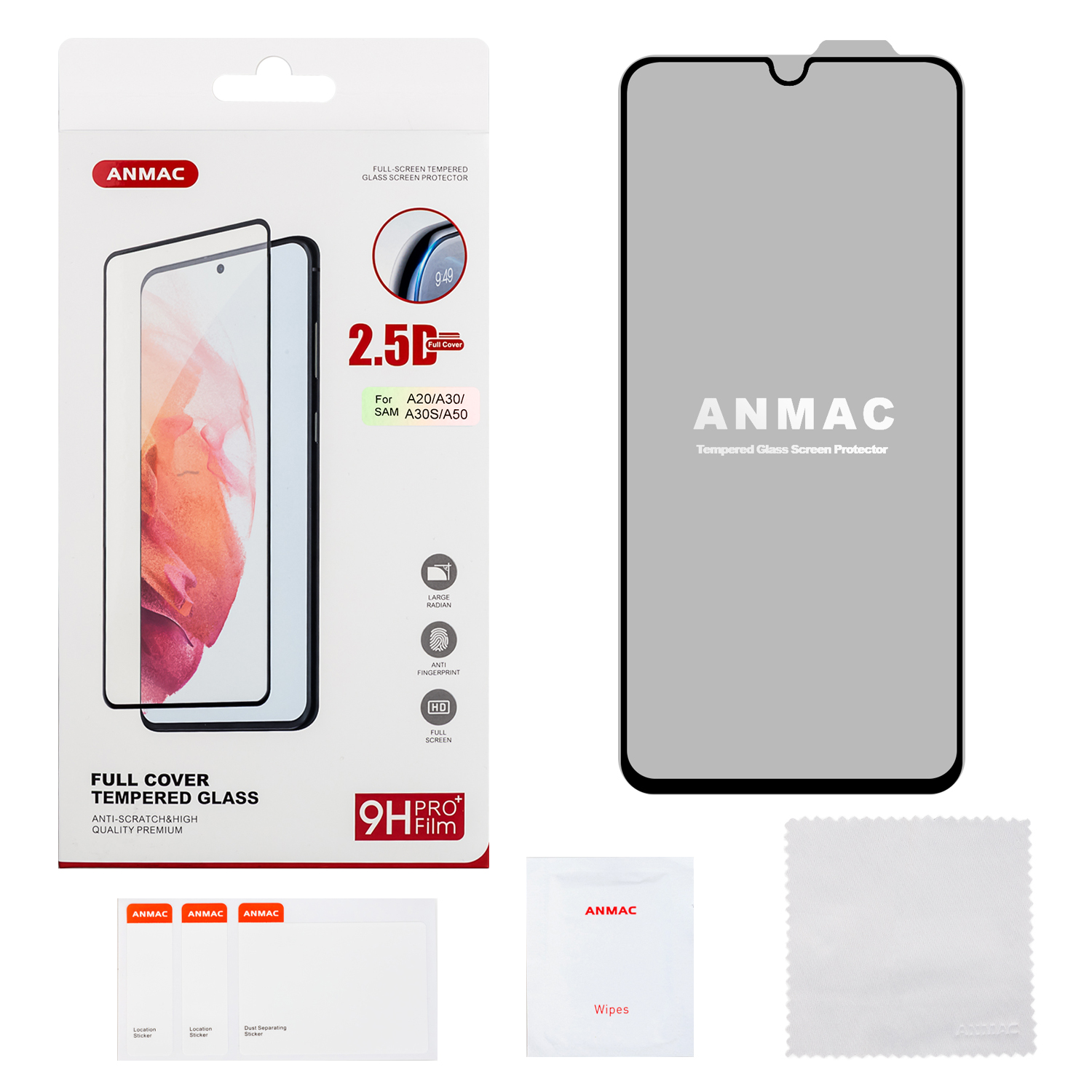 Защитное стекло Samsung A20/A30/A30S/A50 Full Cover ANMAC Арт.1137345