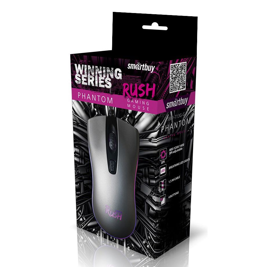 Мышь игровая проводная Smartbuy RUSH Phantom металл (SBM-713G-G) / 100