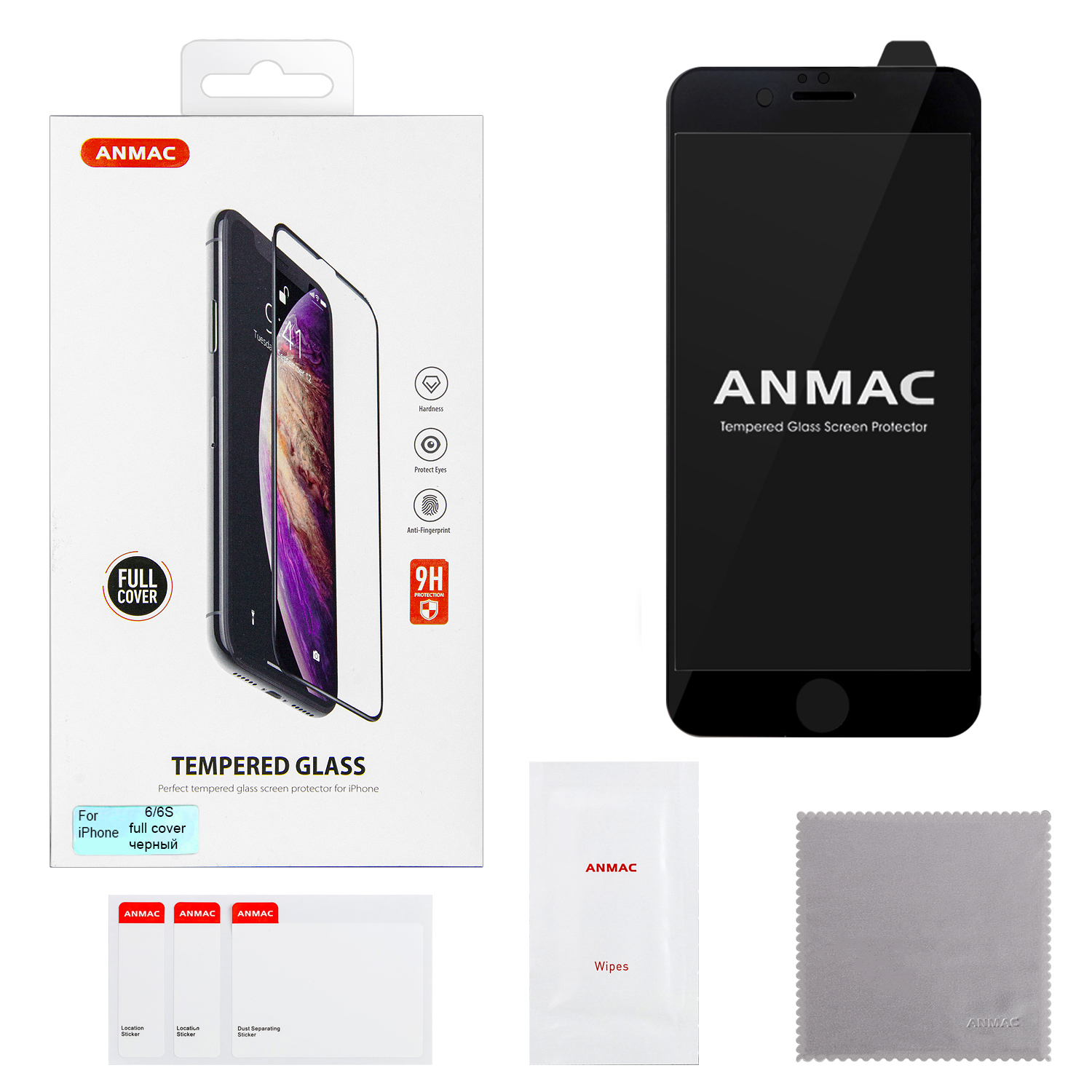 Защитное стекло iPh 6 Full Cover ANMAC черное Арт.1137107