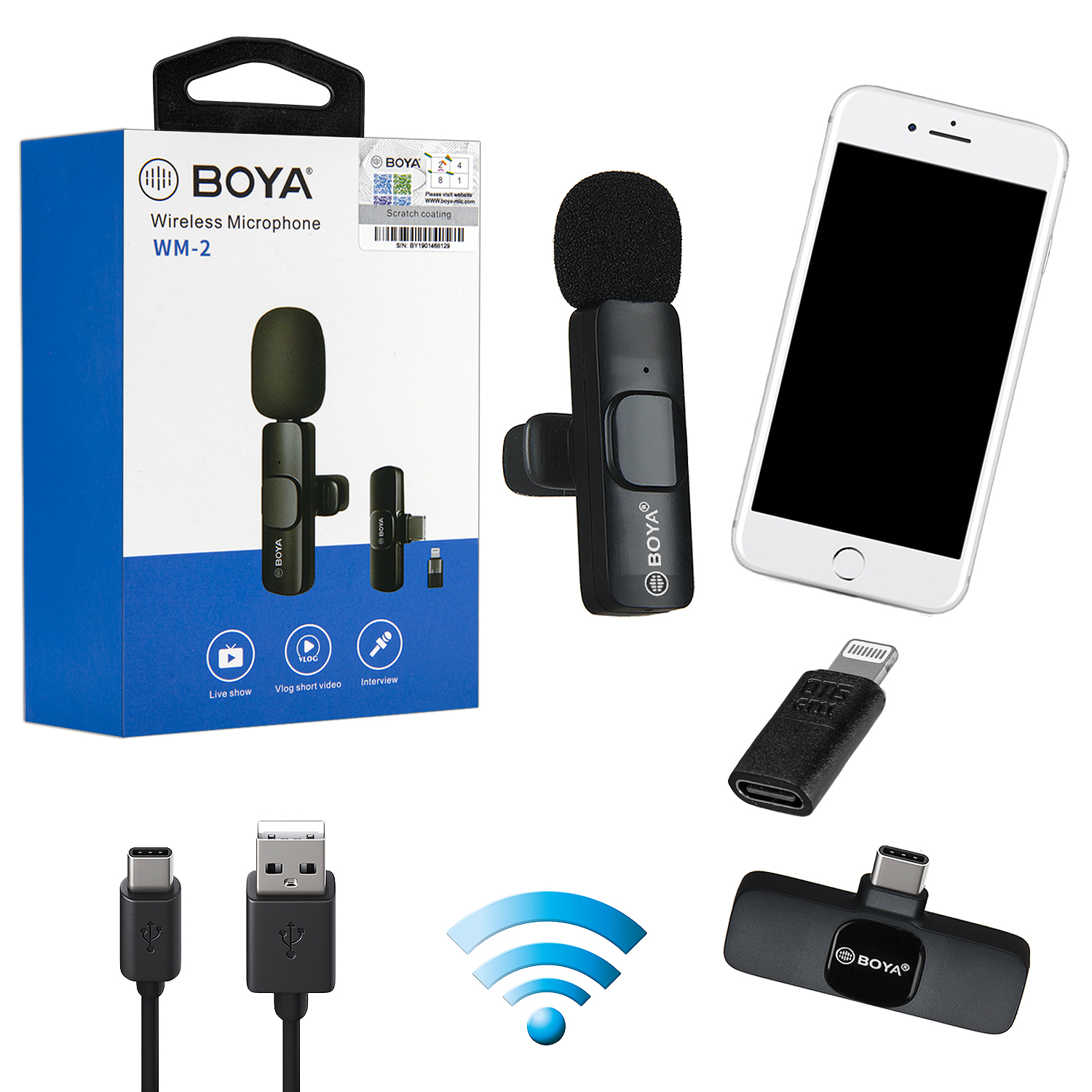 Микрофон накамерный BOYA WM-2 Type-C+Lighting (100шт/кор)