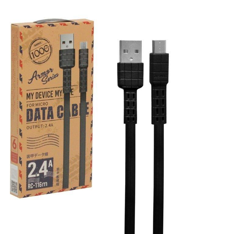 Кабель USB Micro USB 1m RC-116m Armor Series 2.4A Remax черный