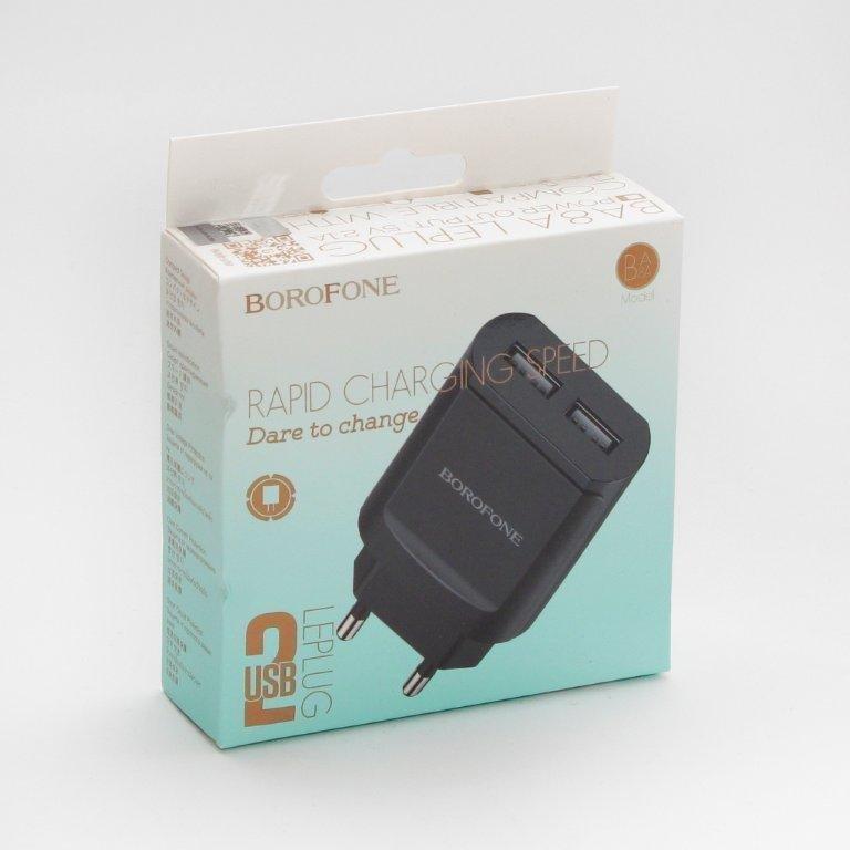 * Переходник BA8A СЗУ на 2 USB 2.1 A Borofone LePlug (EU) черный