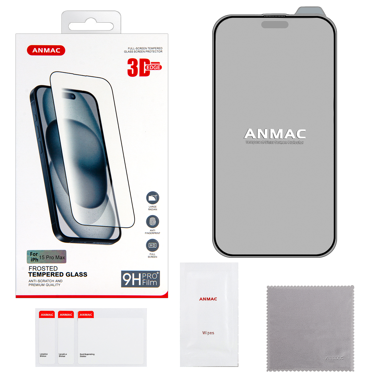 Защитное стекло iPh 15 Pro Max ANMAC 3D матовое с сеточкой Арт.1137467