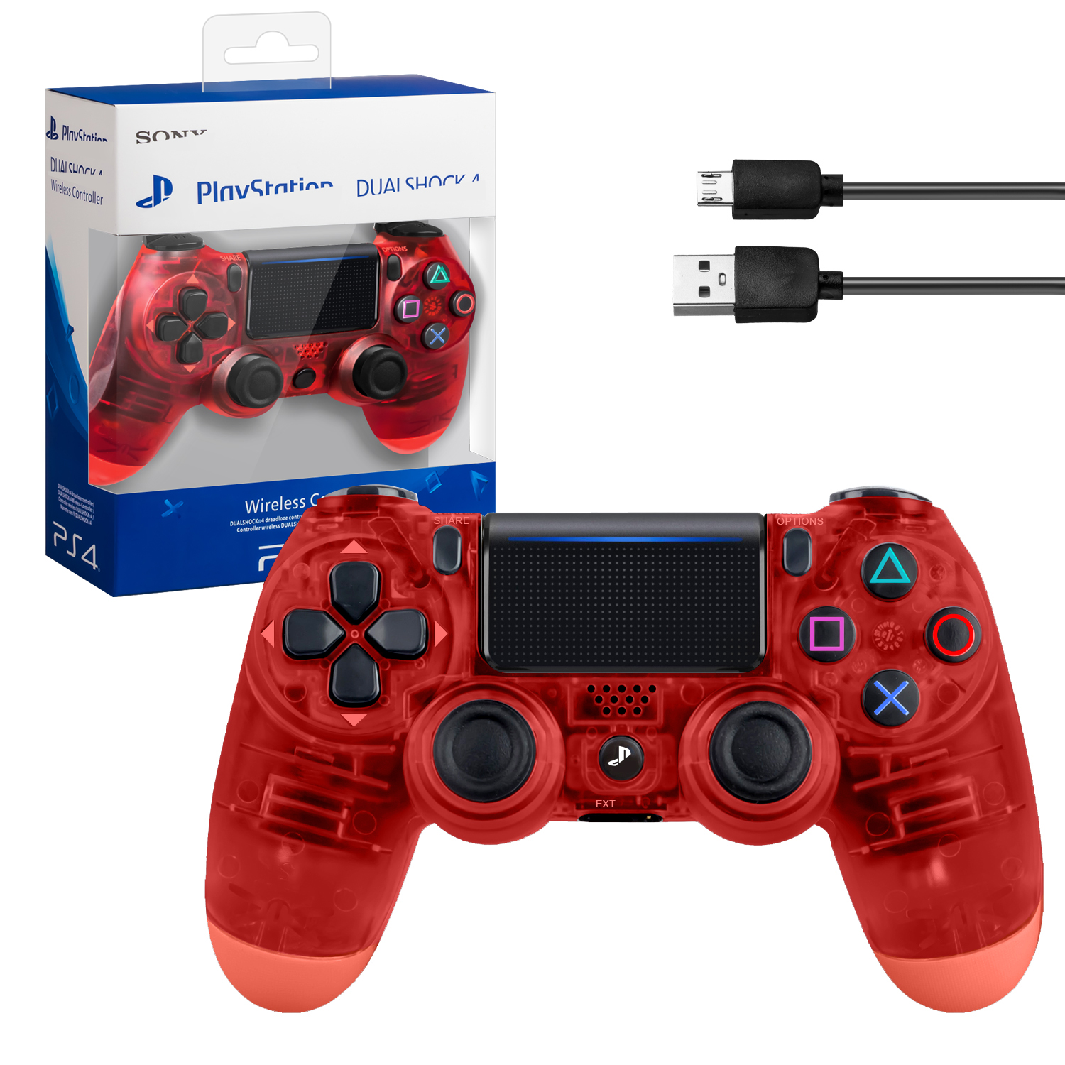 Джойстик PS4 DualShock беспроводной A прозрачный красный (logo)