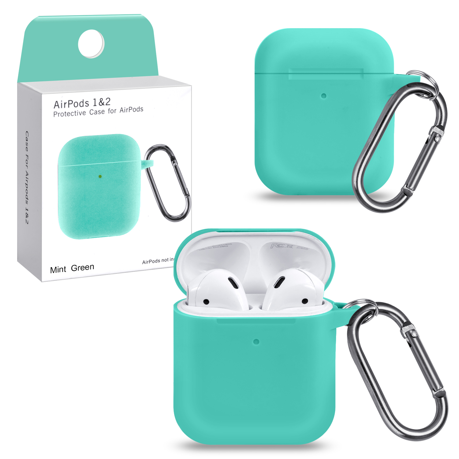 Чехол APods 1/2 Mint green с карабином #15 