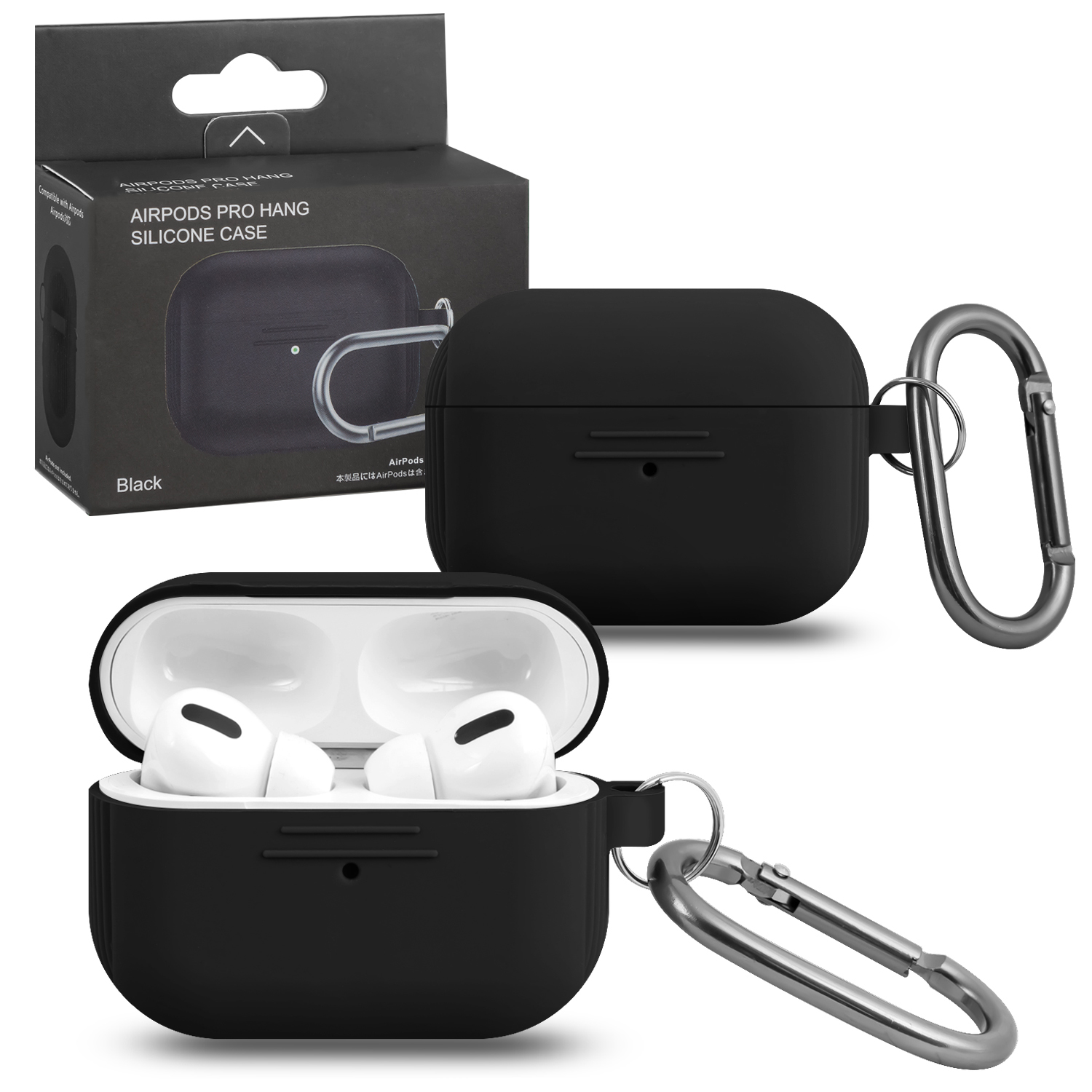 Чехол APods Pro Hang Silicon Сase с карабином  LE black