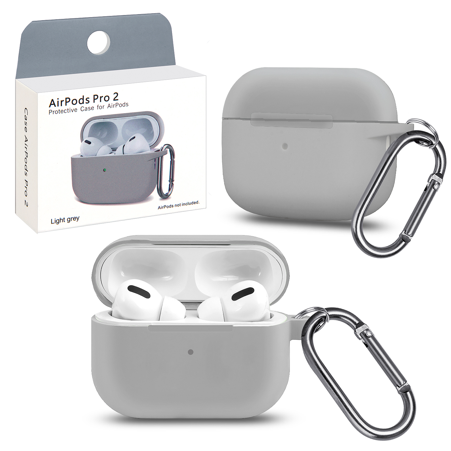 Чехол Apods Pro 2 Light grey с карабином #3