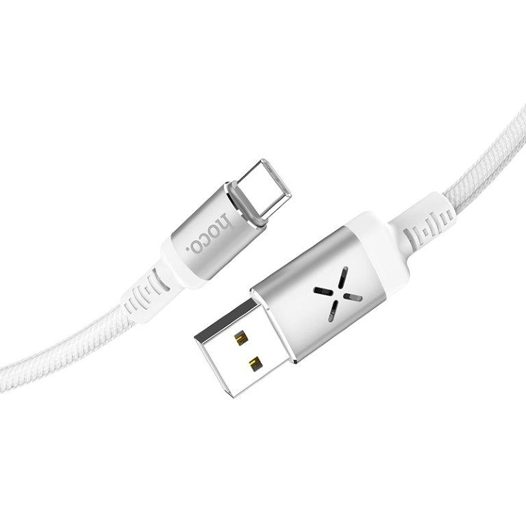 Кабель U63 USB Type-C 1.2m Metal светящийся HOCO белый
