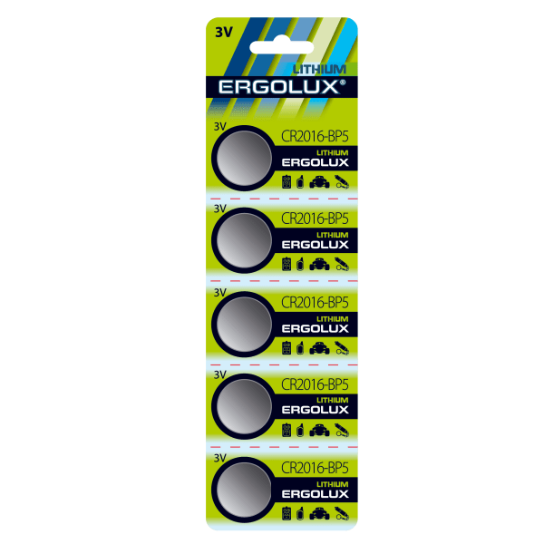 Батарейка литиевая ERGOLUX CR2016 дисковая 3В бл/5