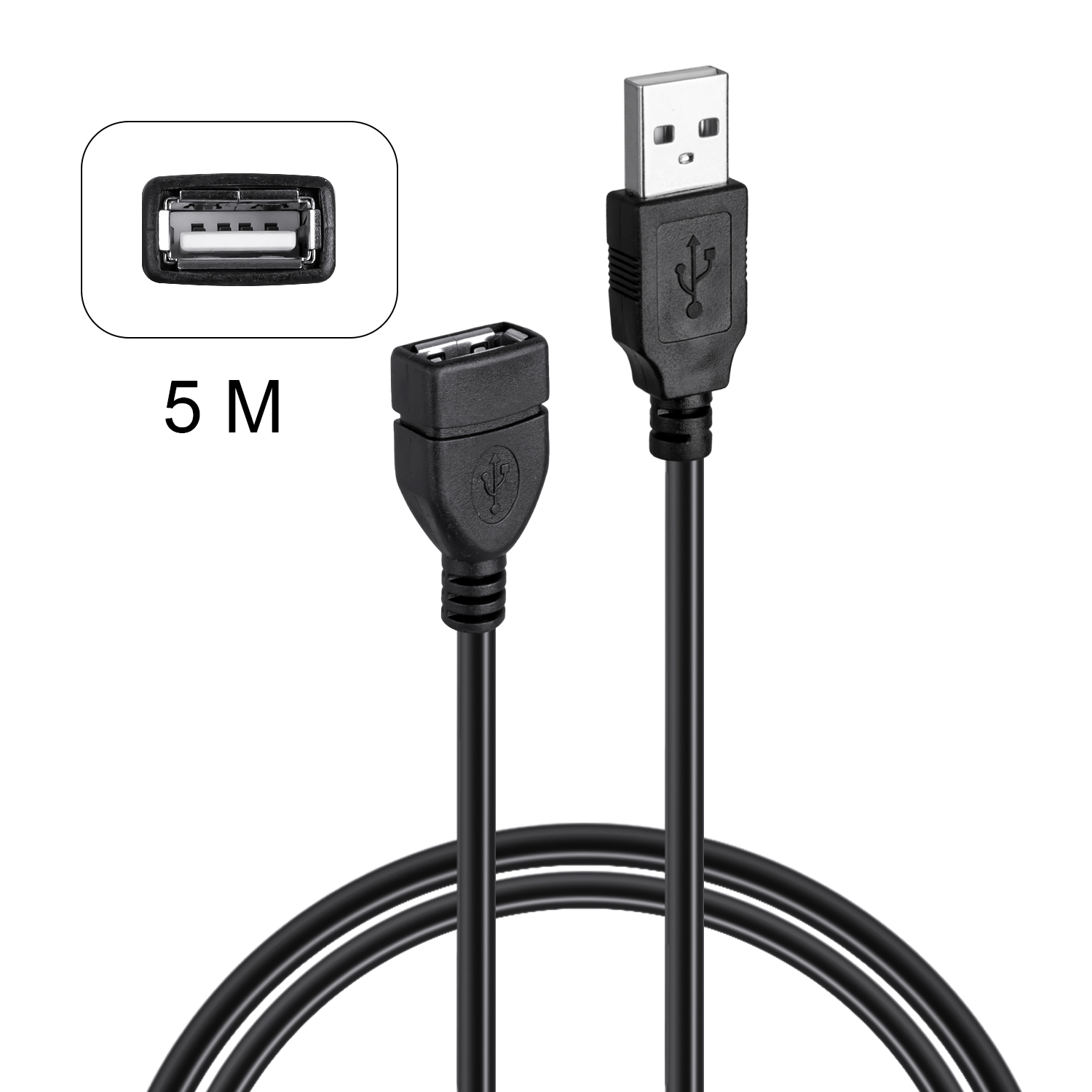 Кабель USB 2.0 удлинитель 5M черный (100шт/кор)