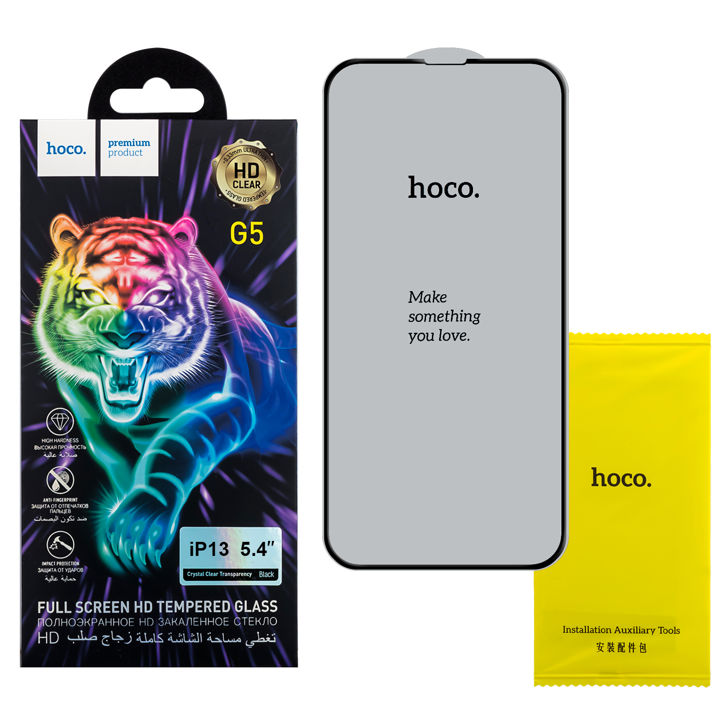 Защитное стекло IPH 13 Mini 5.4 (2021) Full Screen G5 black HOCO тонкая рамка