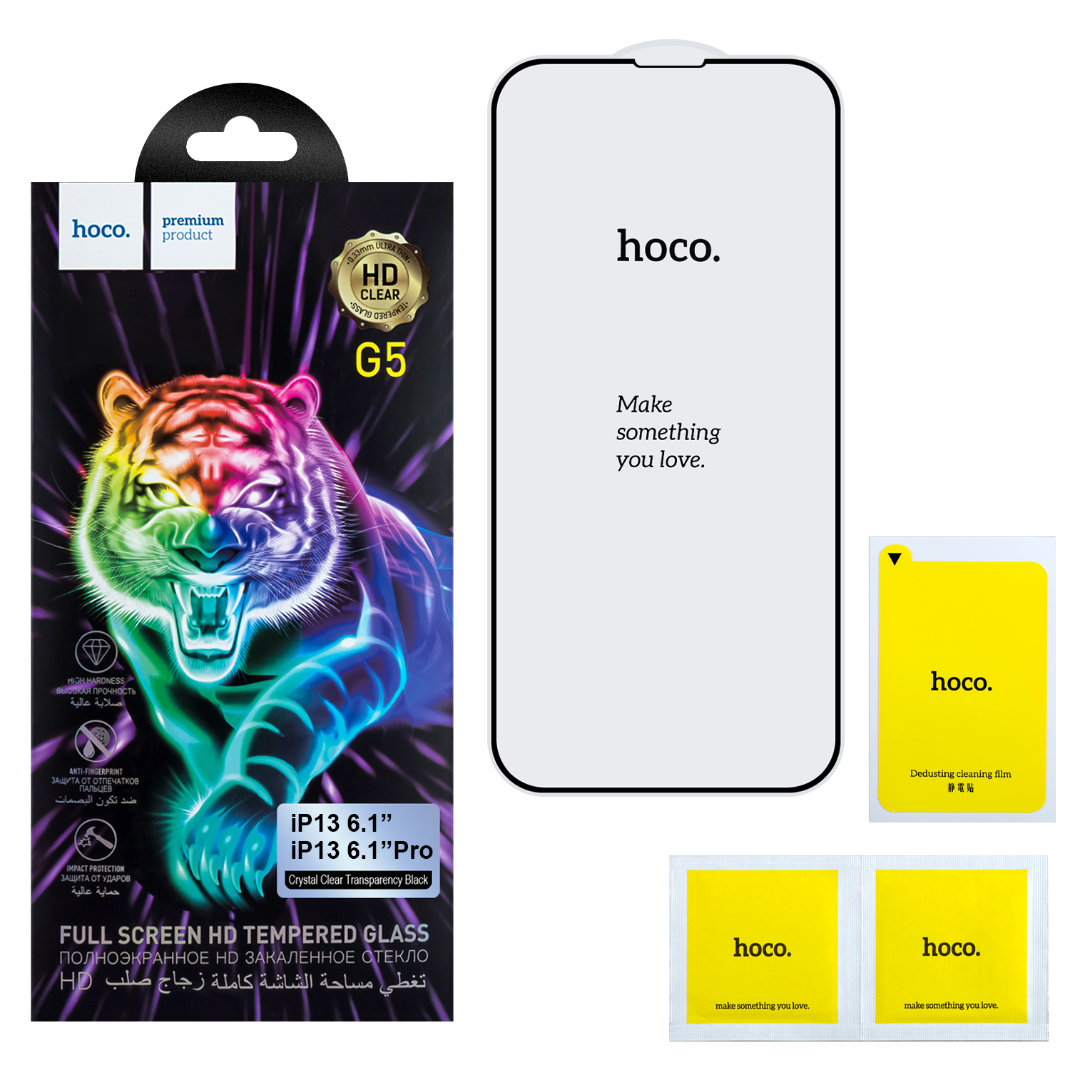 Защитное стекло iPh 13/13 Pro/14 (6.1) Full Screen G5 black HOCO тонкая рамка