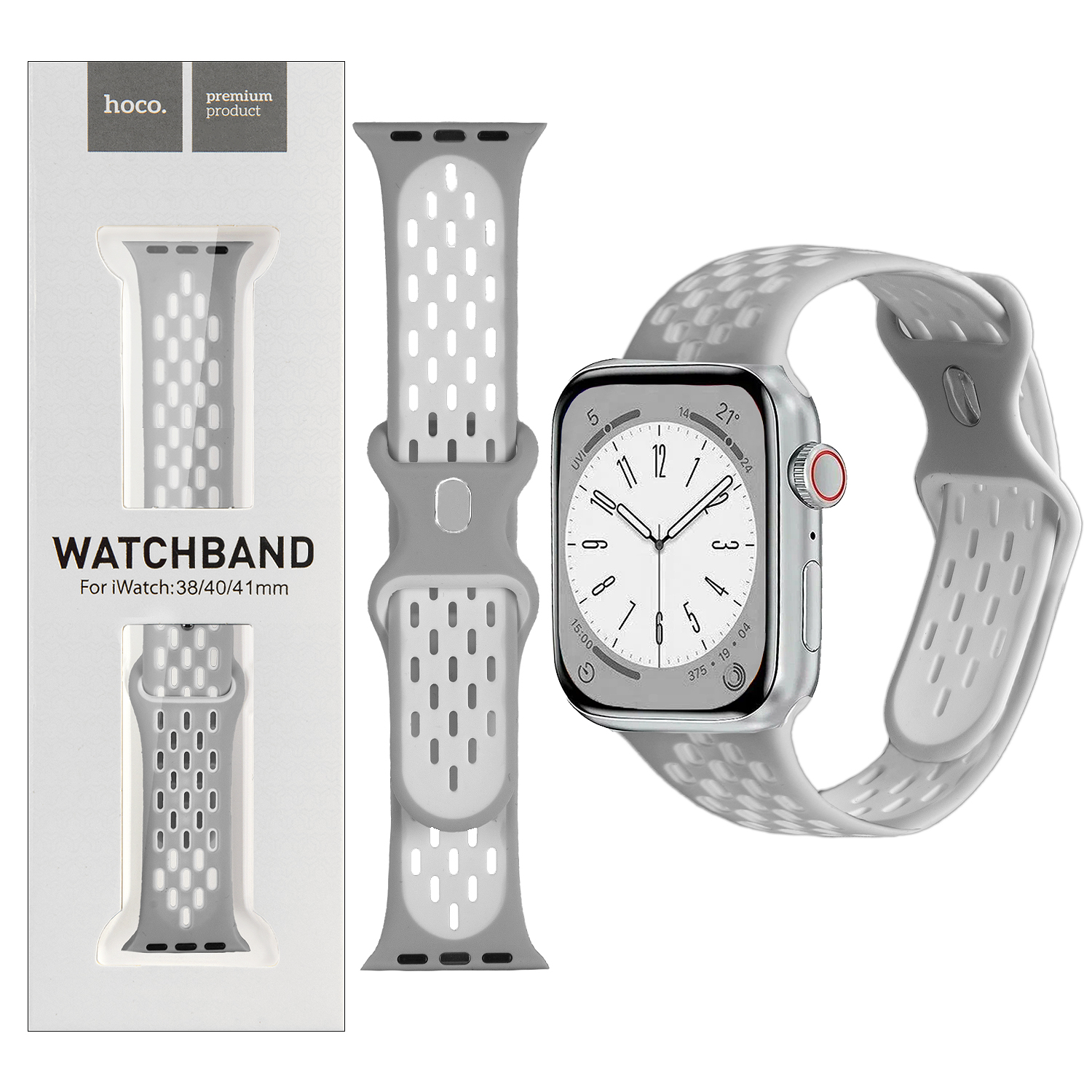 Ремешок для Apl watch 38/40/41mm Watchband WA19 pattern two-color silicone silver white HOCO